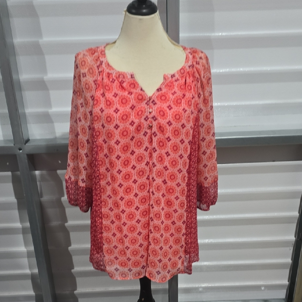 St. John's Bay Coral and White Patterned Blouse Size 2X